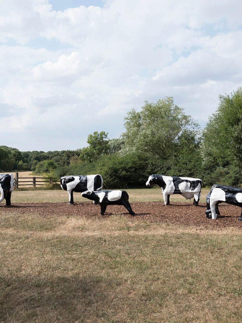 Concrete cows in a field in Milton Keynes