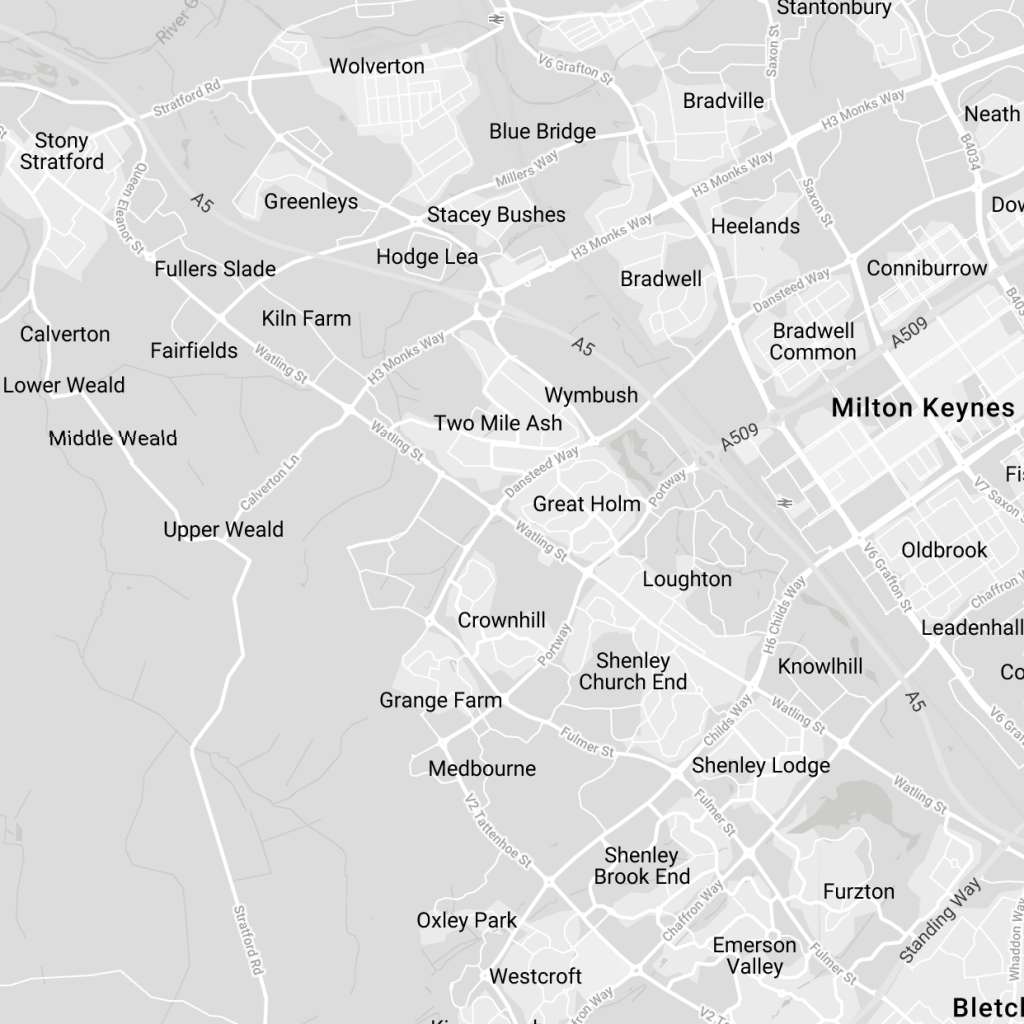 Map showing western area of Milton Keynes